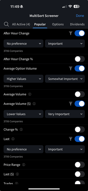 The MultiSort Screener add factor on iPhone. 